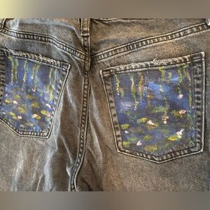 Monet inspired Hand painted Black High Rise Jeans (fits women’s XS/S)
